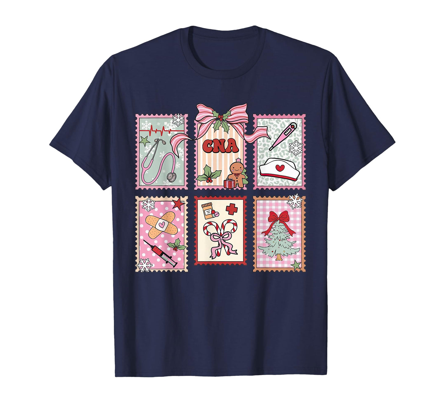CNA Certified Nursing Assistant Christmas Pink Stamp Bows T-Shirt