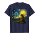 Raccoon Watching Starry Night Sky Moon Artistic Scene Animal T-Shirt