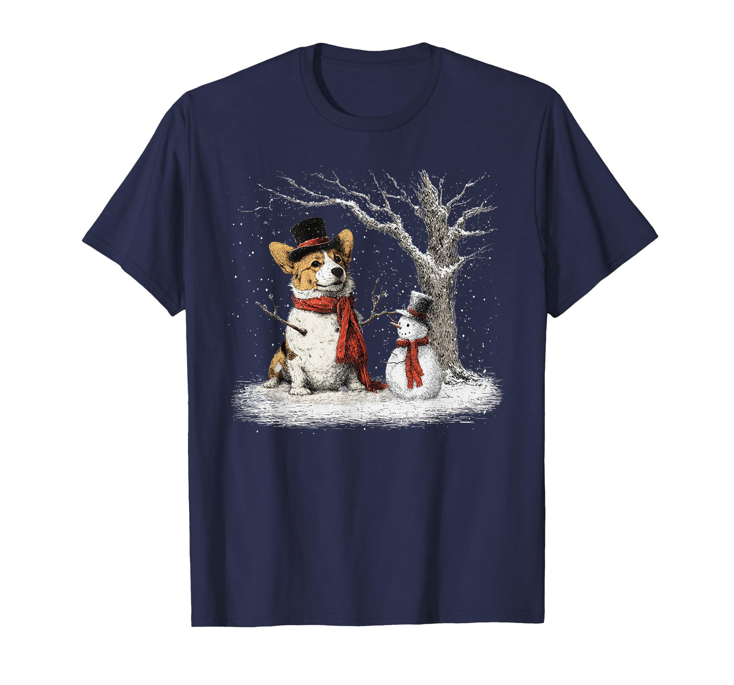 Funny Corgi Dog in The Snow Tree Christmas Winter T-Shirt