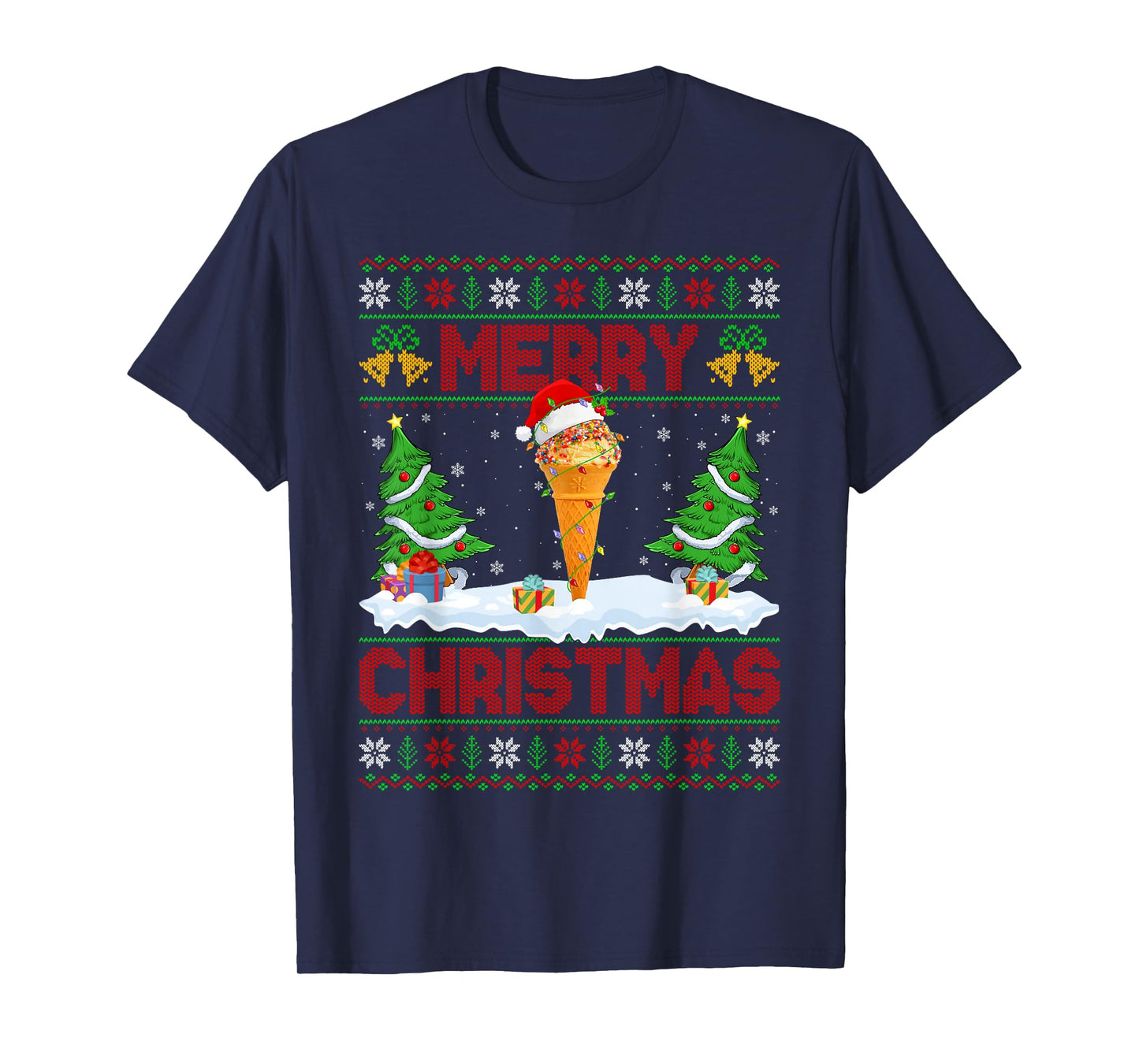 Ice Cream Cone Ugly Xmas Sweaters Funny Lights Christmas T-Shirt