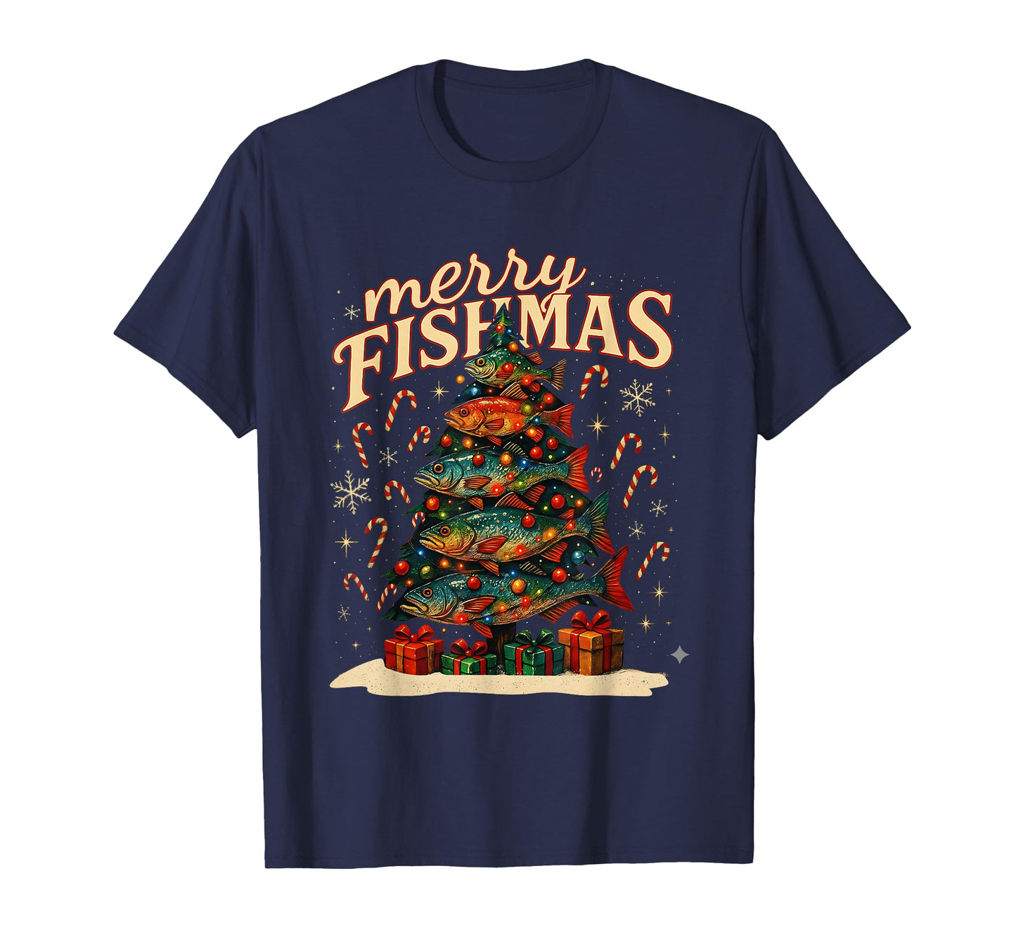 Merry Fishmas Funny Fishing Christmas Design T-Shirt