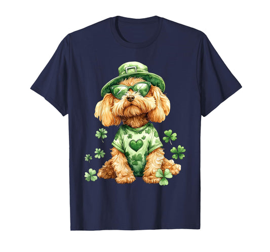 Golden Doodle Sunglasses Lucky Shamrocks St Patricks Day T-Shirt
