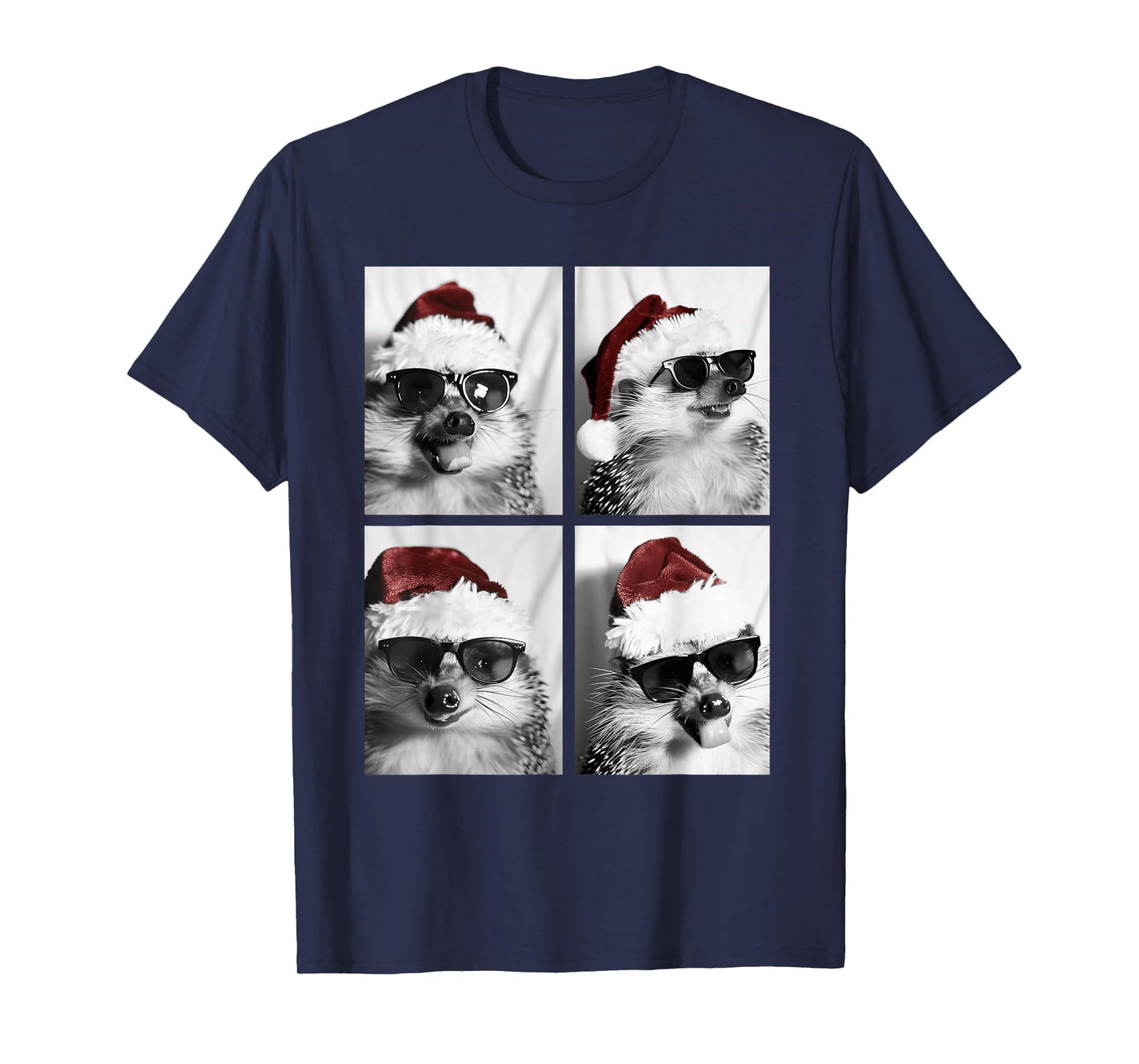 Funny Christmas Hedgehogs with Sunglasses Santa Hat Festive T-Shirt