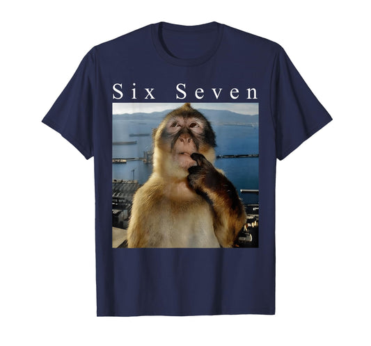 Six Seven Thinking Monkey Meme Humor Brainrot T-Shirt
