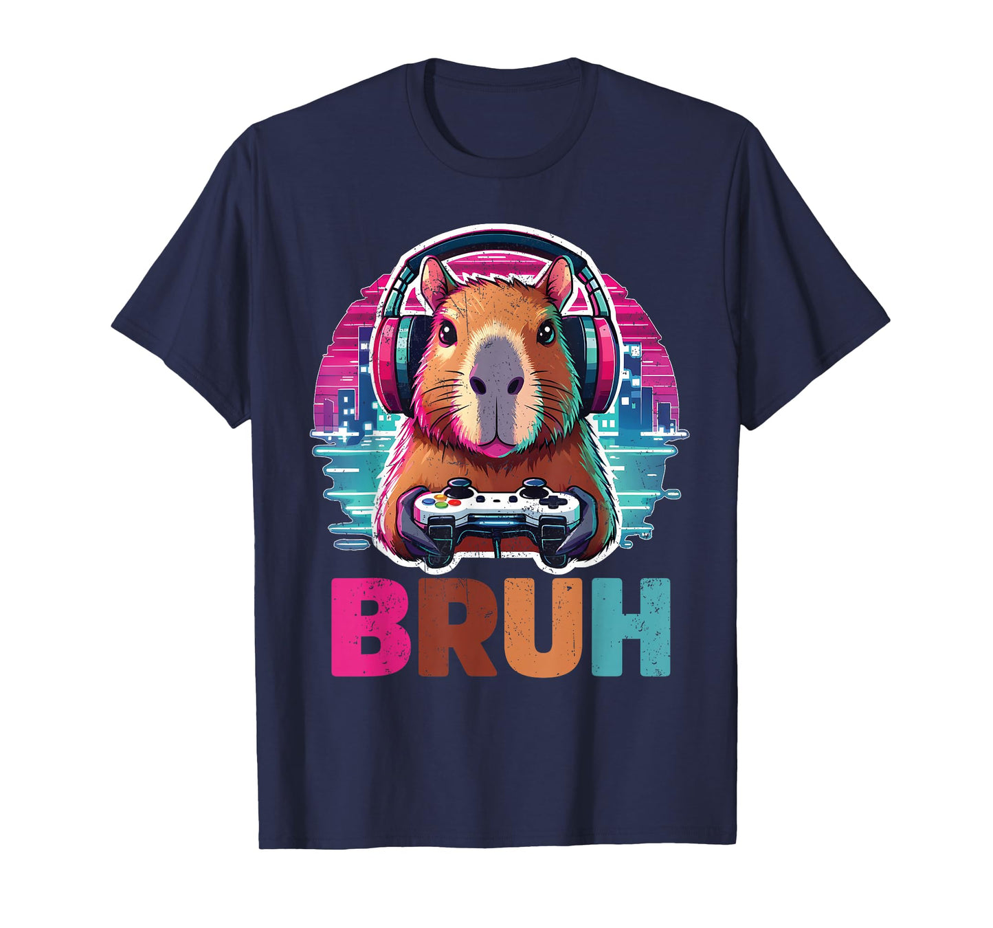 Bruh Vintage Funny Gaming Game Capybara Men Boy T-Shirt