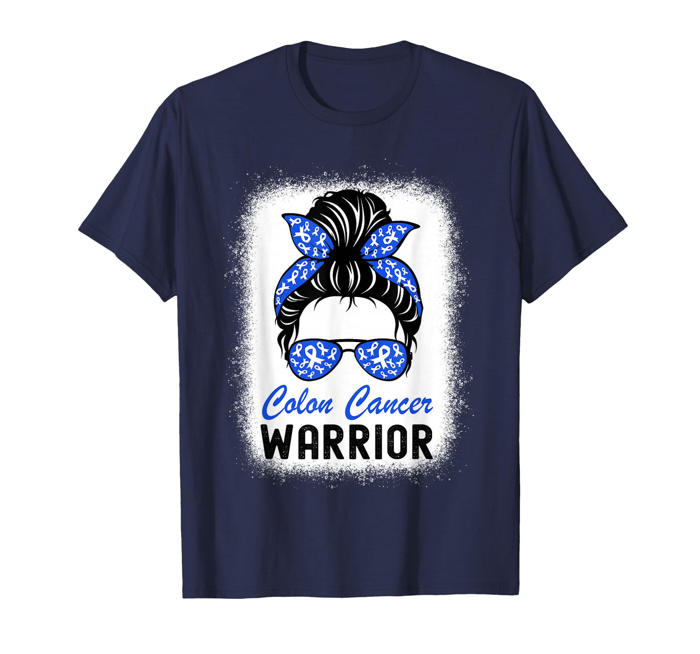 Colon Cancer Warrior CRC Colorectal Cancer Blue Messy Bun T-Shirt
