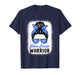 Colon Cancer Warrior CRC Colorectal Cancer Blue Messy Bun T-Shirt