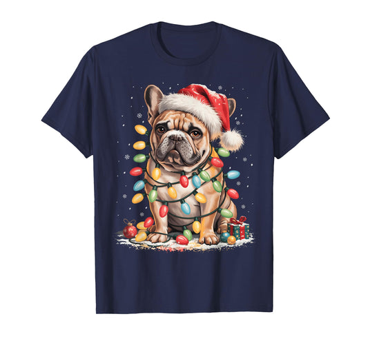 Cute French Bulldog Christmas Tree Santa Xmas Lights Dog T-Shirt