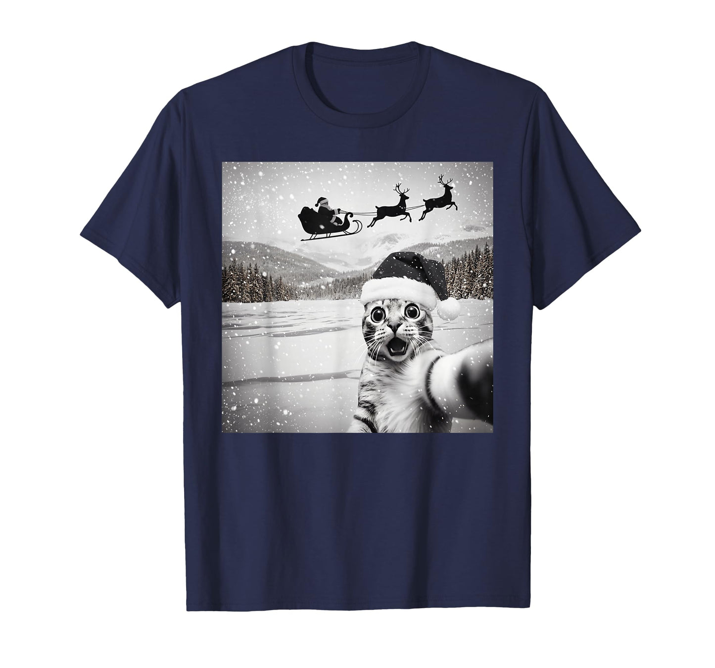 Cat Selfie with Santa Funny Christmas for Men Women Kids T-Shirt