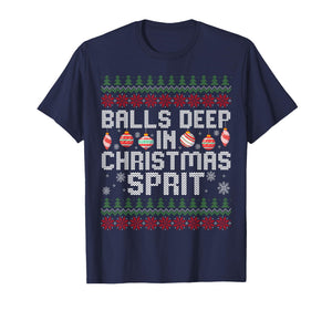 Balls Deep in The Christmas Spirit Matching Couples Ugly T-Shirt