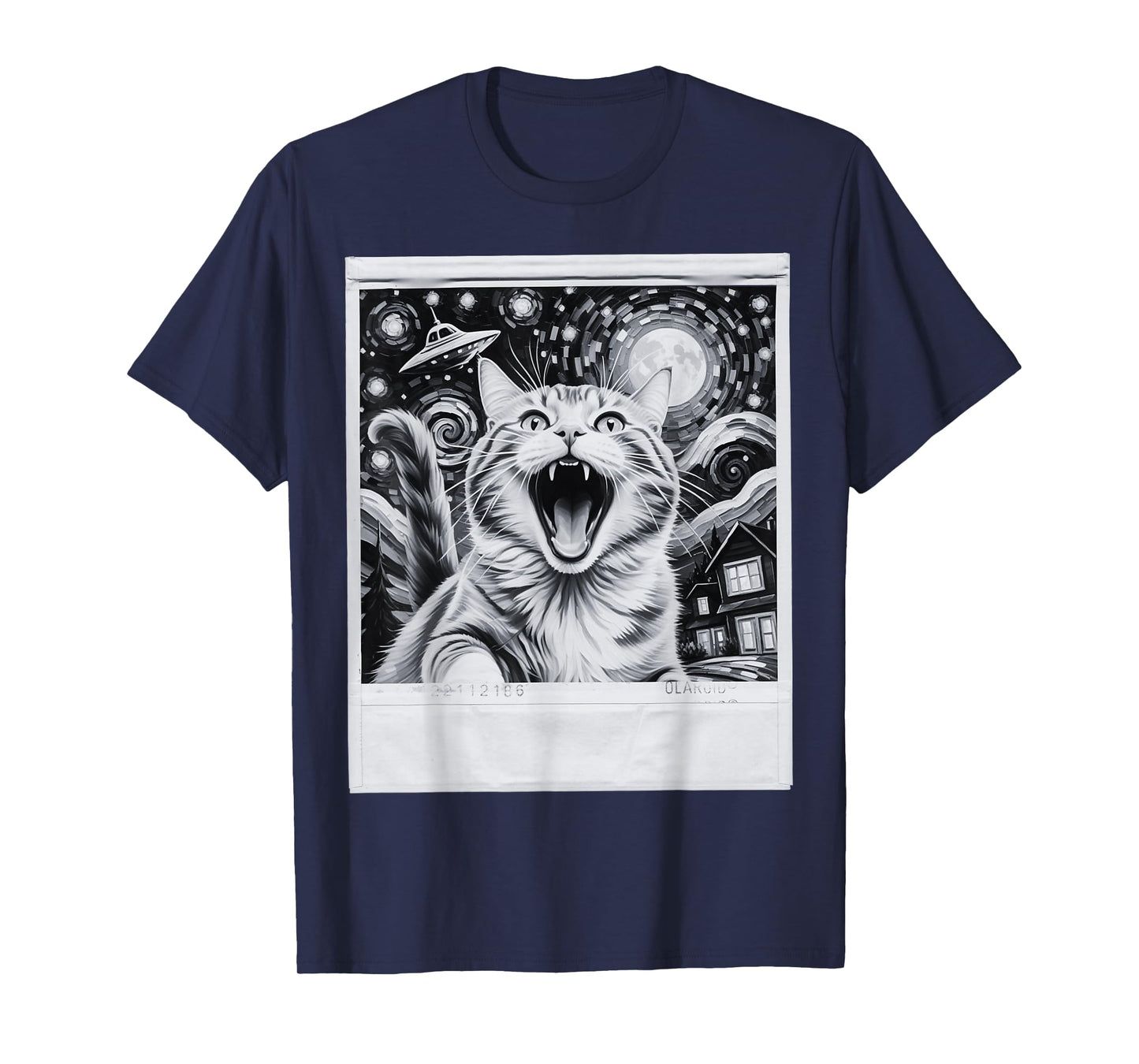 Starry Night Vintage Cat Polaroid Selfie UFO T-Shirt