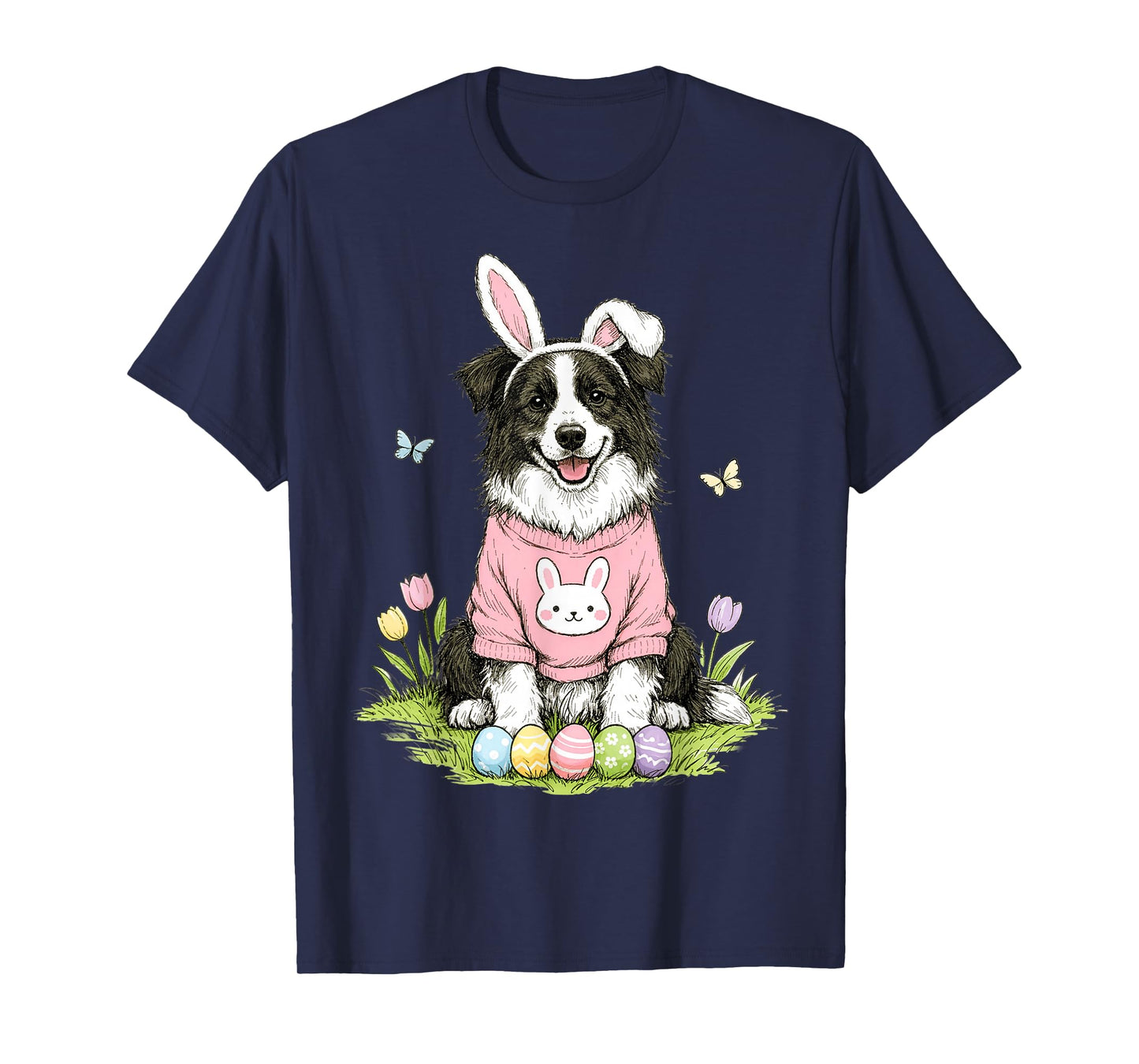 Easter Border Collie Dog Mom Spring Easter Bunny Eggs T-Shirt