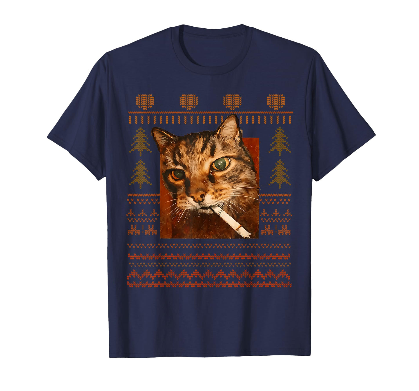 Funny Smoking Cat Meme Christmas Ugly for Men Women T-Shirt