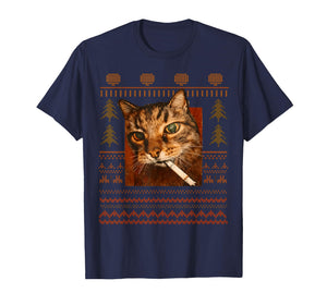 Funny Smoking Cat Meme Christmas Ugly for Men Women T-Shirt