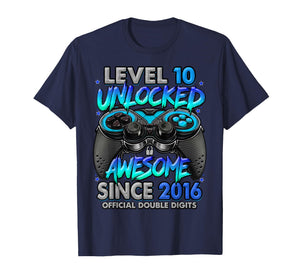Level 10 Unlocked Awesome Since 2016 10th Birthday Gaming T-Shirt