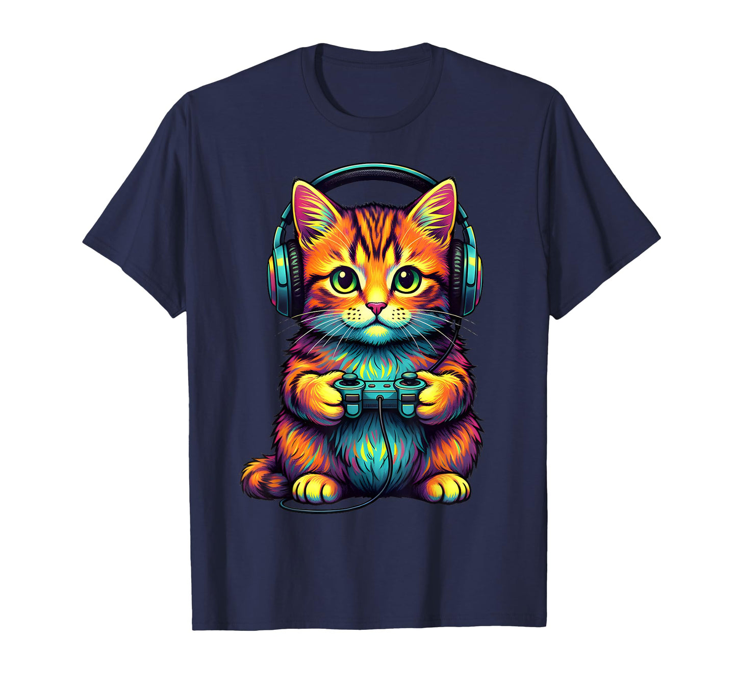 Vintage Kitten Cat Playing Video Games Funny Cat Gaming T-Shirt