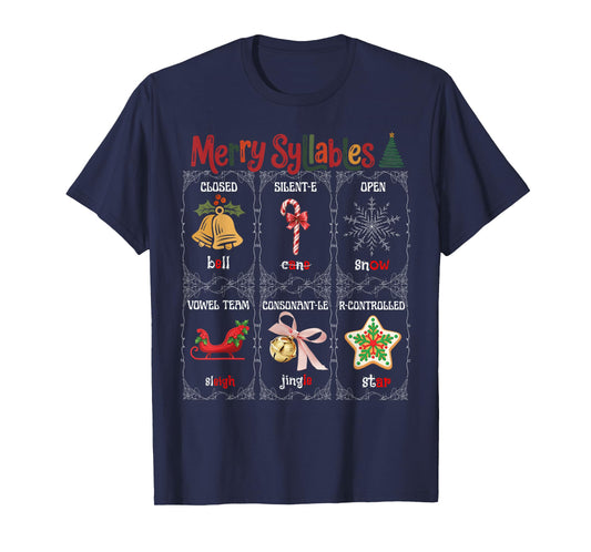 Merry Syllables Teacher Funny Christmas Educational Kids T-Shirt