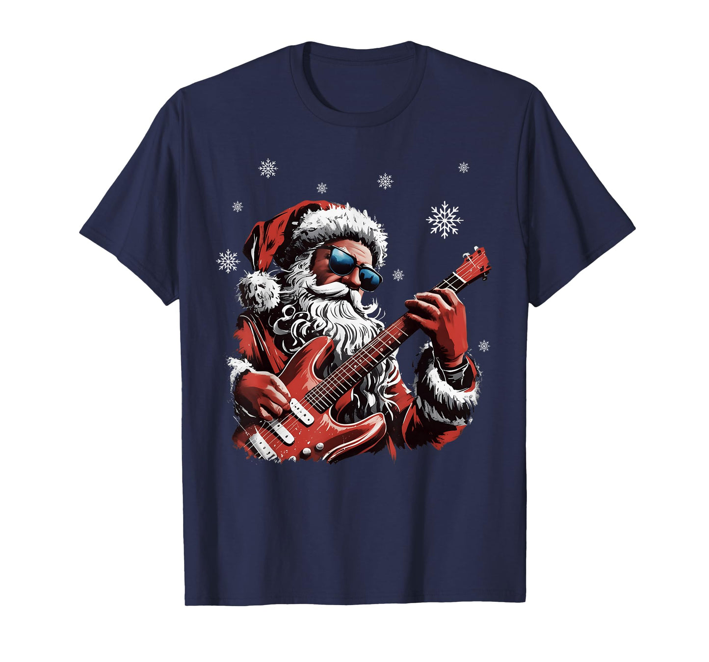 Funny Christmas Rock Santa Claus Playing Guitar Men Boy Kid T-Shirt