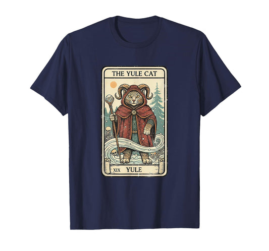 Retro Vintage The Yule Cat Tarot Card Christmas Holiday Xmas T-Shirt