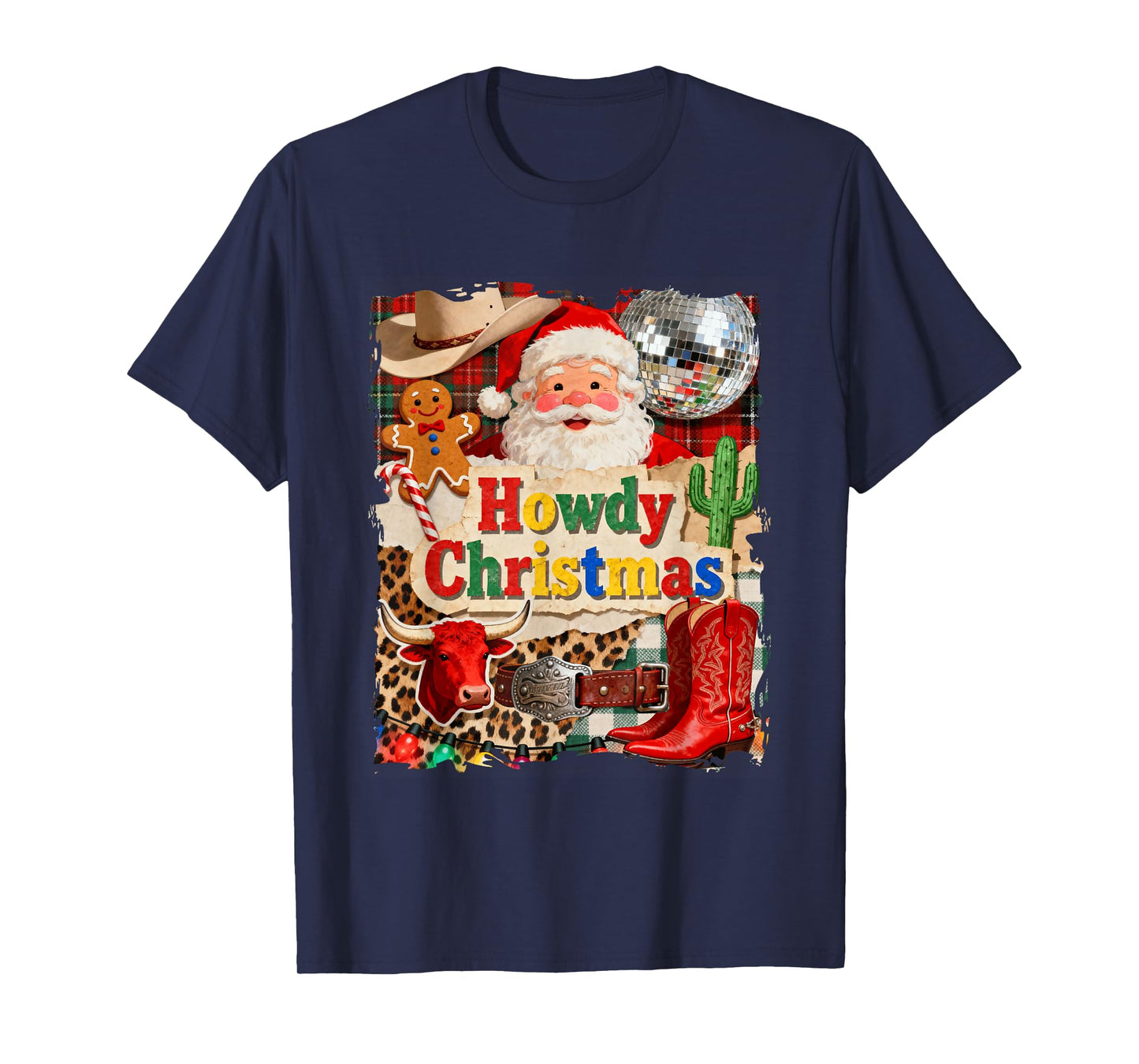 Howdy Christmas Western Santa Claus Xmas Cowboy Boots Women T-Shirt