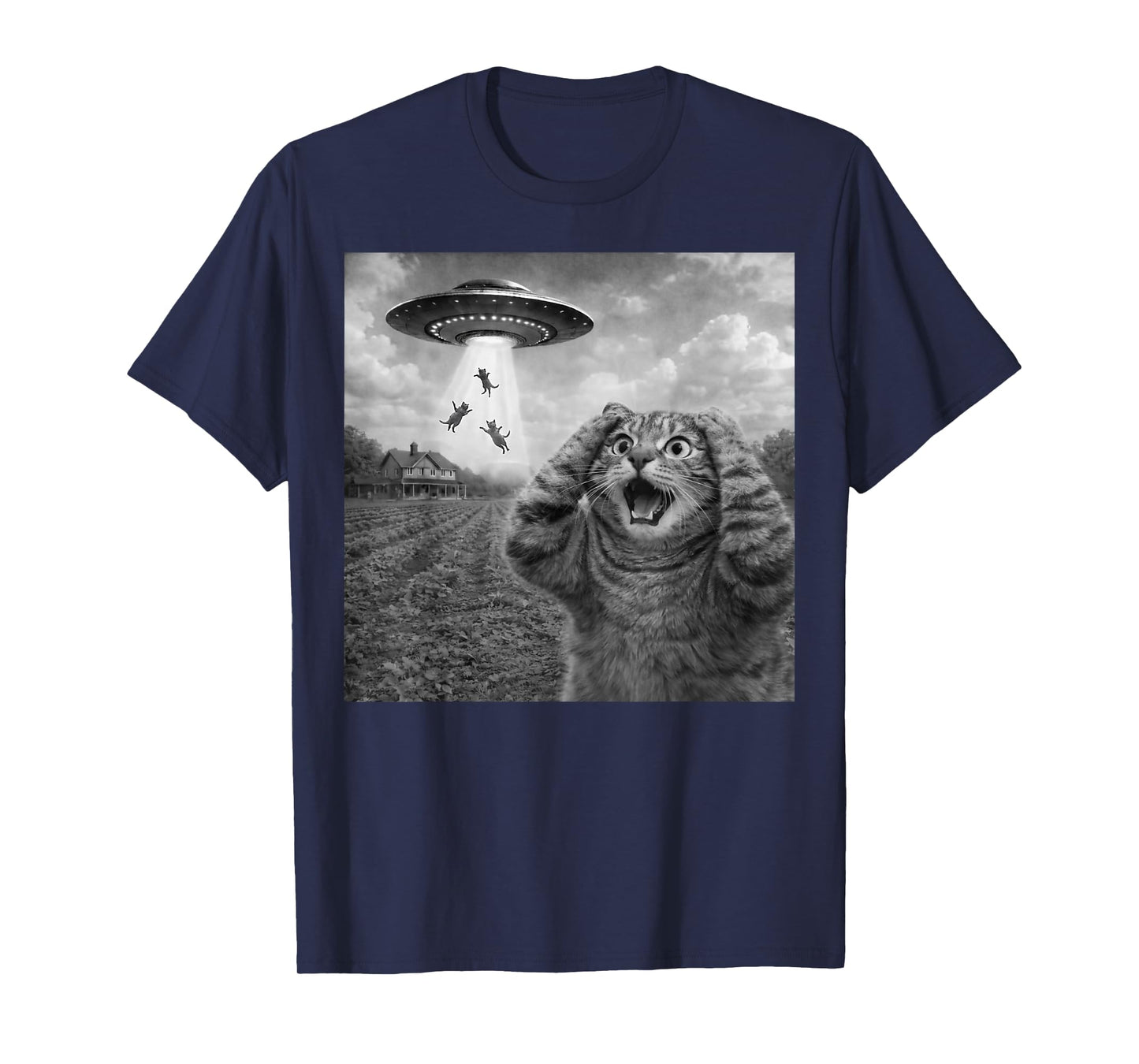 Cat Selfie Alien UFO Funny Cats Gifts for Men Women Boy Kid T-Shirt