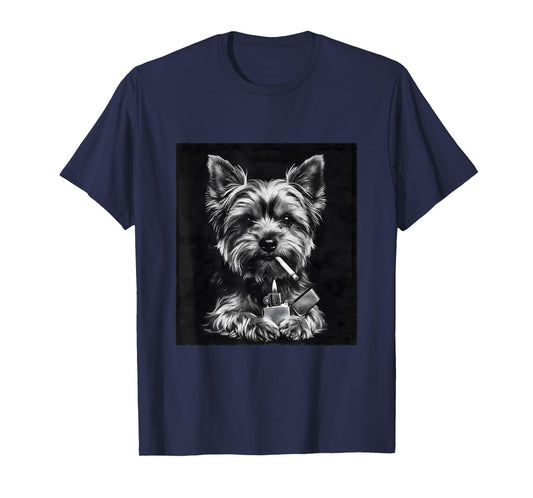 Yorkie Smoking Cigarette Funny Dog Photography Meme T-Shirt