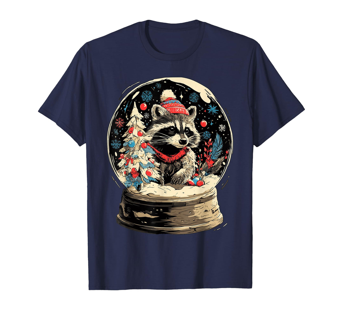 Cute Raccoon Snow Globe Winter Scene Forest Animal Christmas T-Shirt