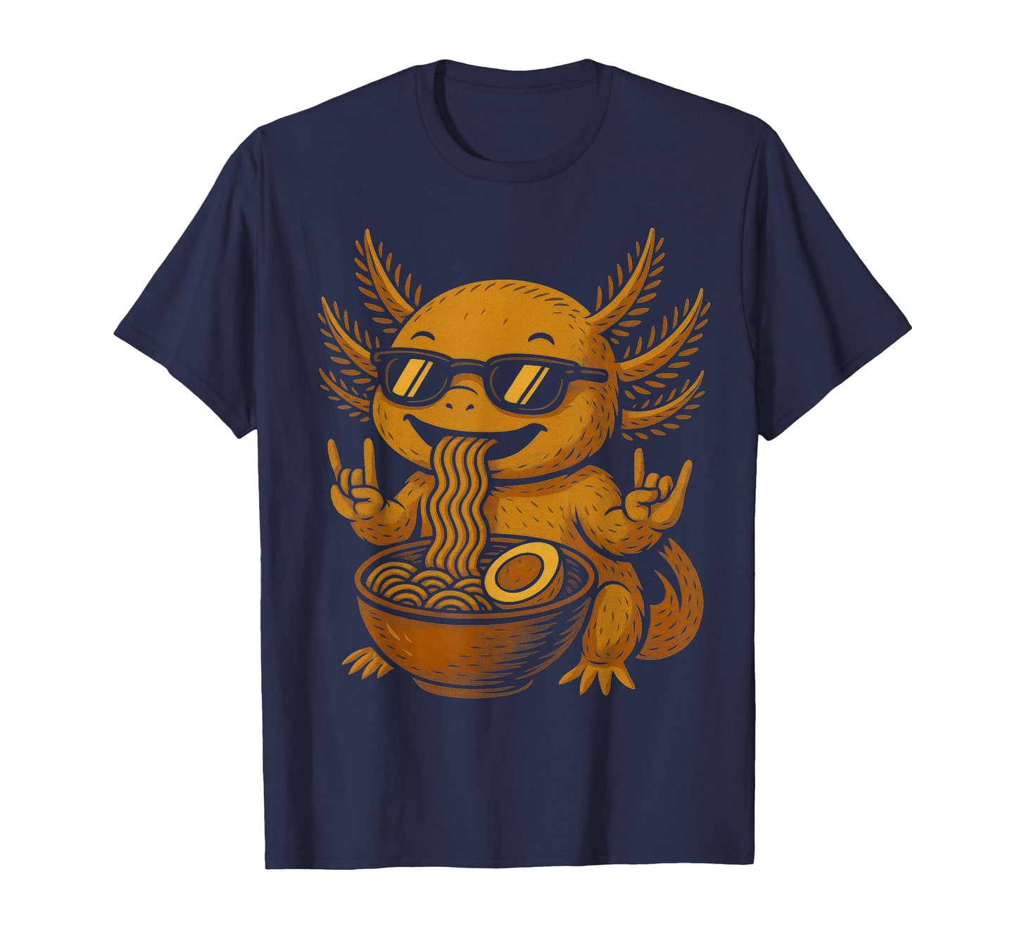 Funny Anime Kawaii Axolotl Eating Ramen Graphic Tee Rock On T-Shirt