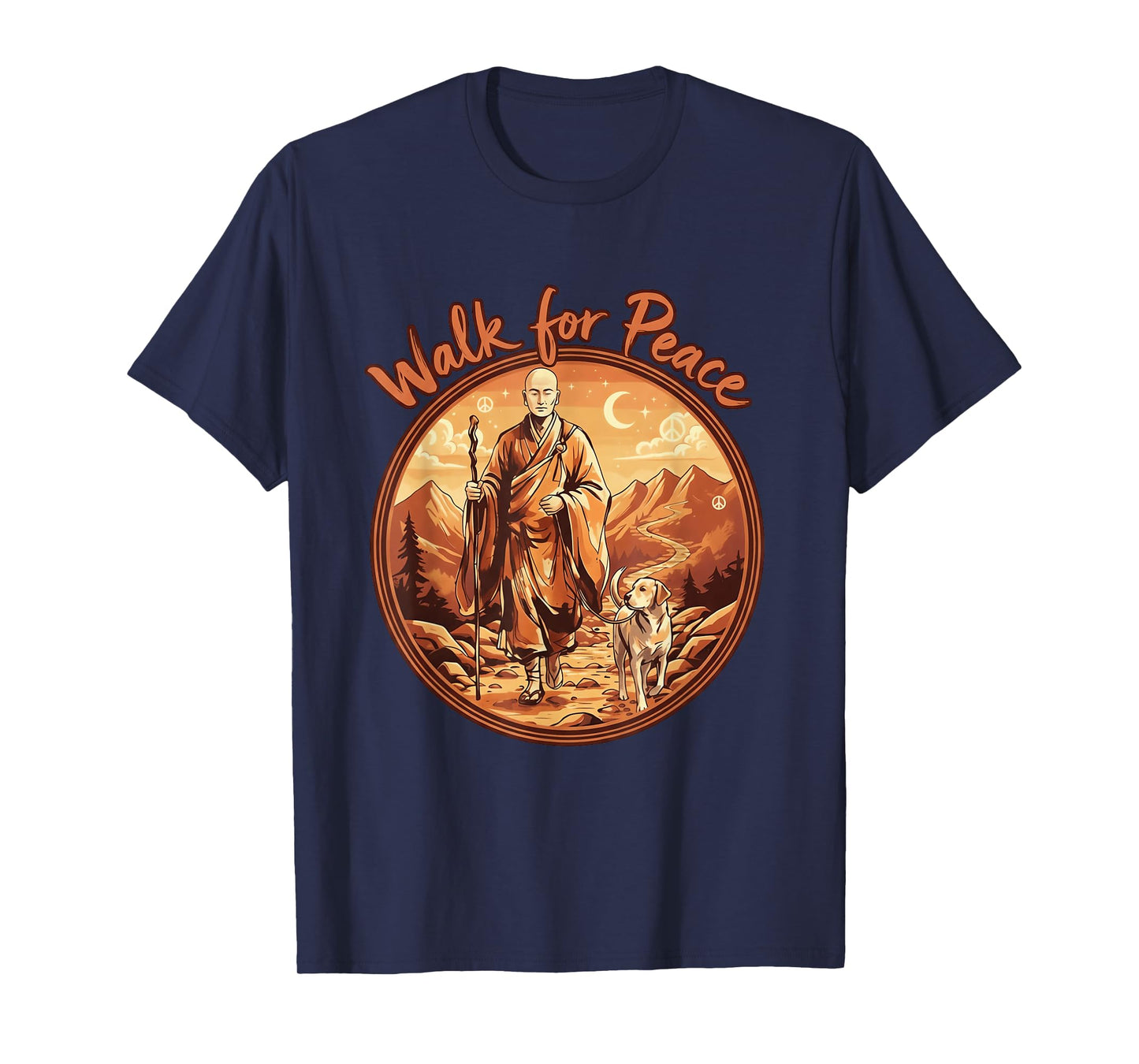 Walk for Peace Buddhist Monk and Labrador Illustration T-Shirt