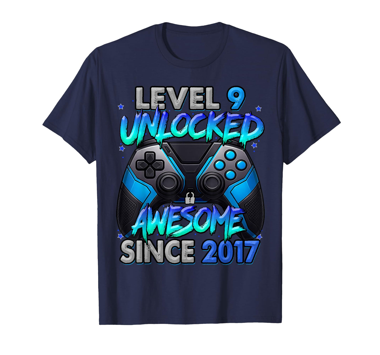 Level 9 Unlocked Awesome Since 2017 9th Birthday Gaming T-Shirt