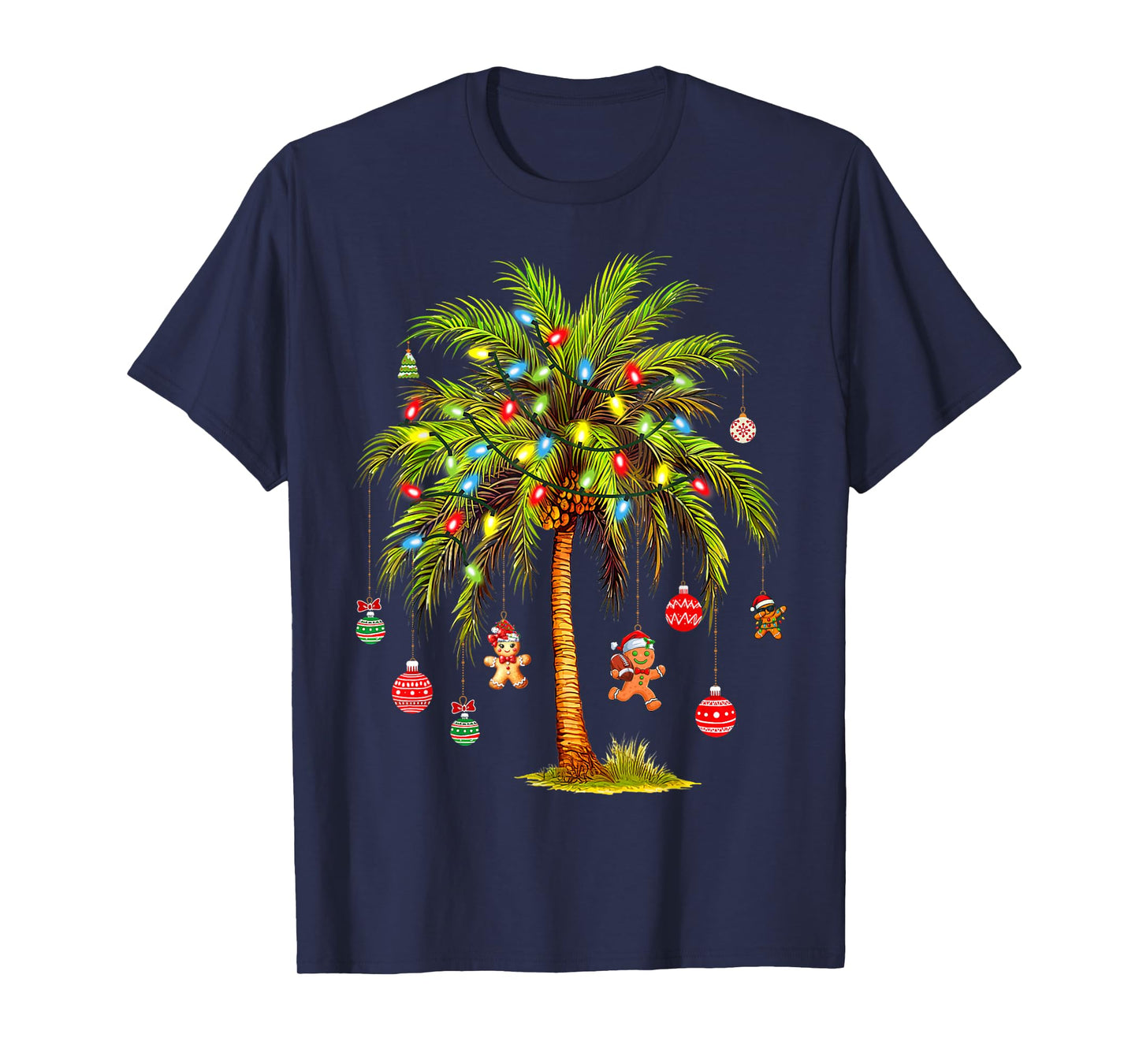 Christmas Palm Tree Light Hawaiian Tropical Xmas Men Women T-Shirt