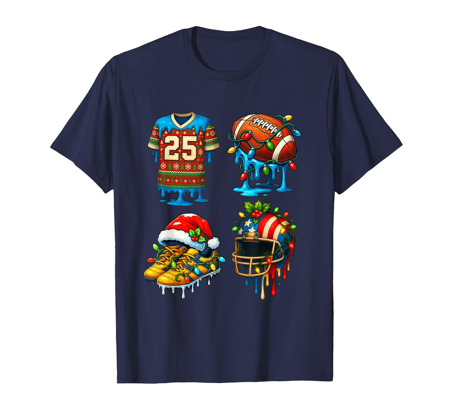 Christmas Football Drip for Boys Men Ice Cream Drip Xmas T-Shirt