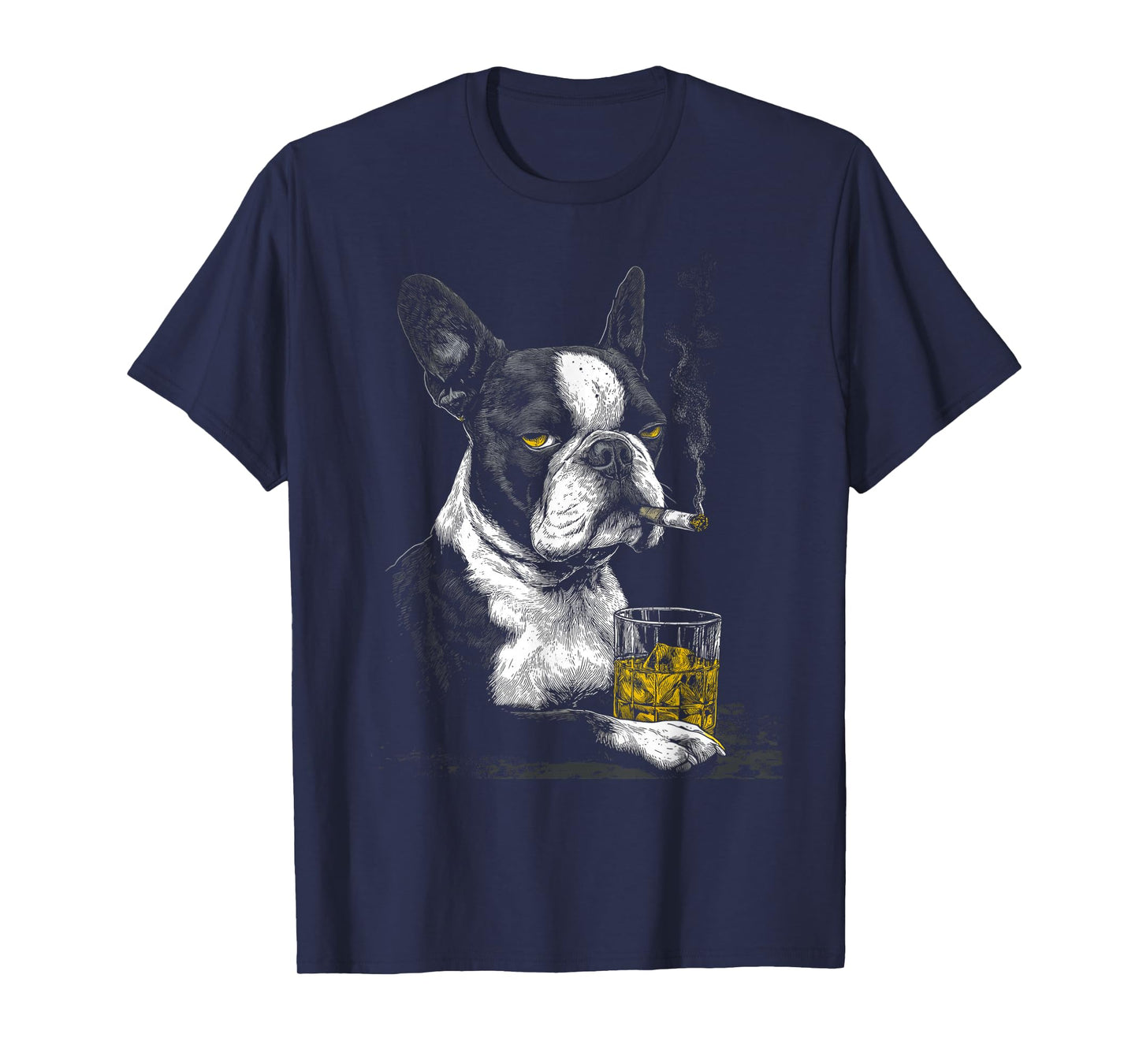 Boston Terrier Smoking Cigarette Whisky Lover Funny Dog T-Shirt