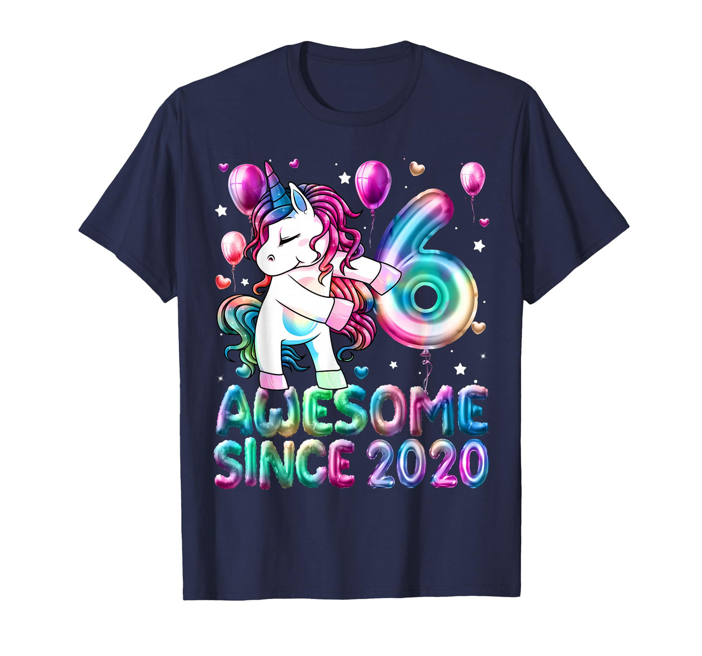 6 Year Old Girl Awesome Since 2020 Unicorn 6th Birthday Girl T-Shirt