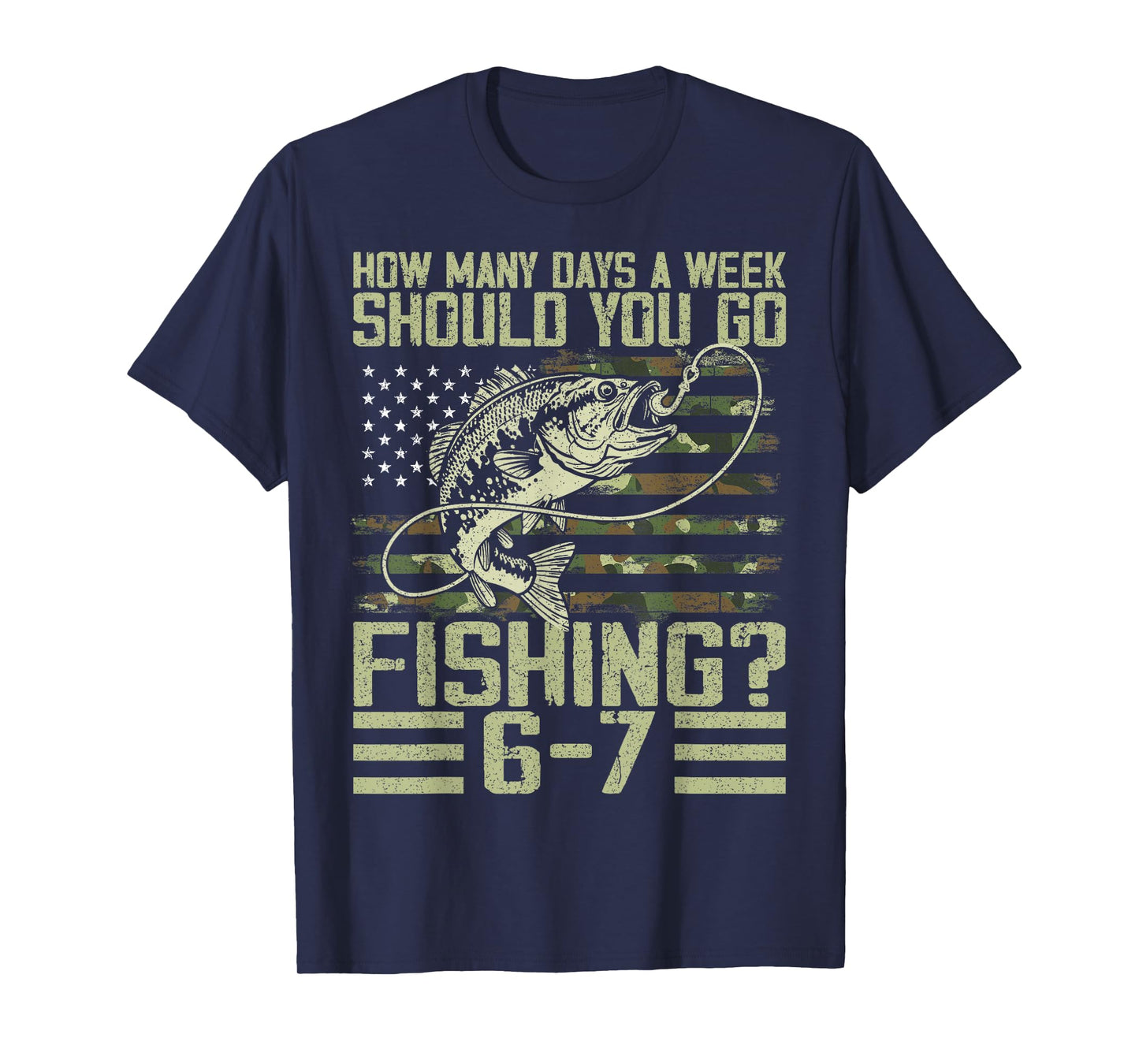Funny Fishing Boy Teens Kid Camouflage USA Flag Bass Fish 67 T-Shirt