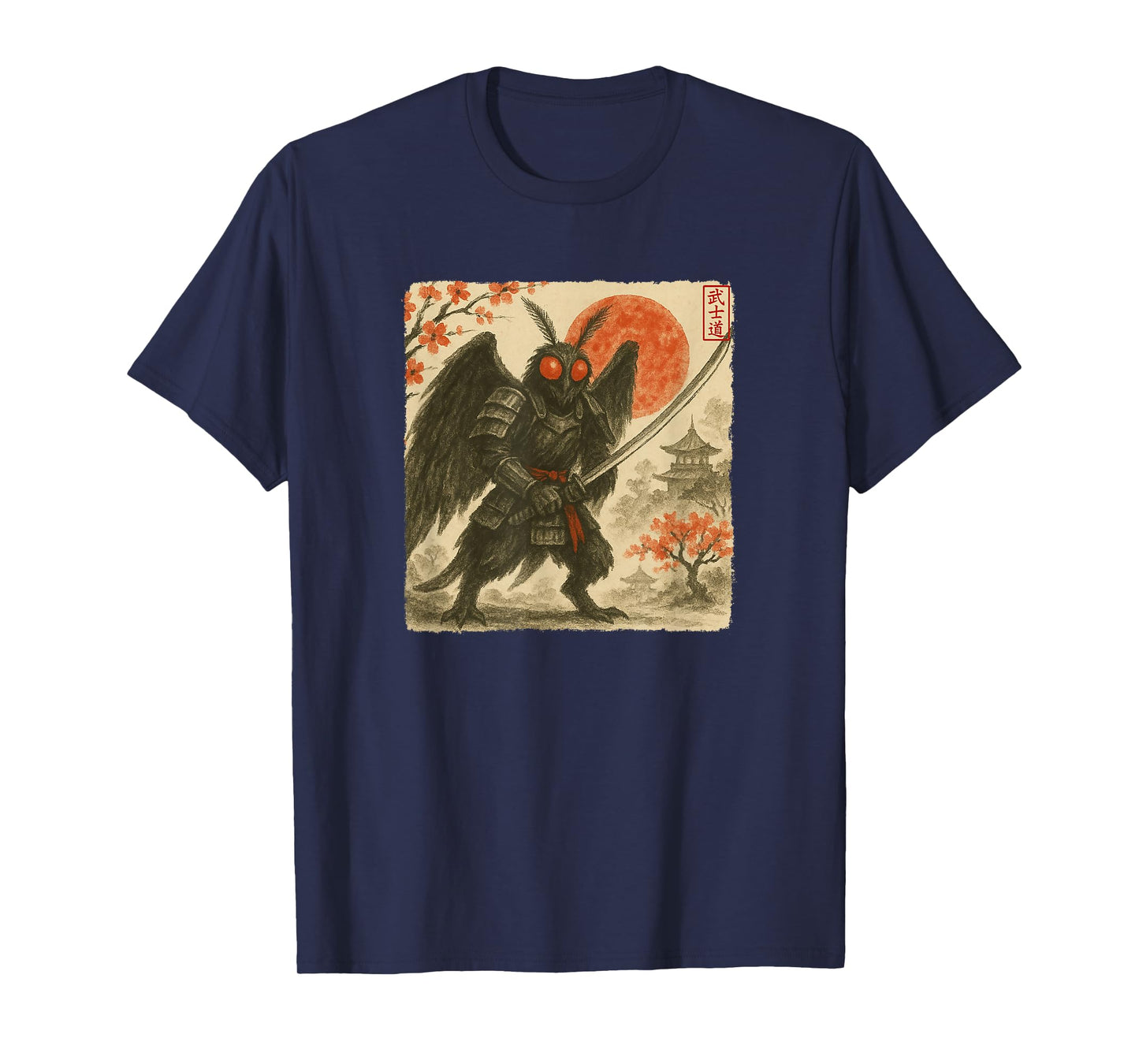 Mothman Samurai Japanese Warrior Costume Sumi-e Art Funny T-Shirt