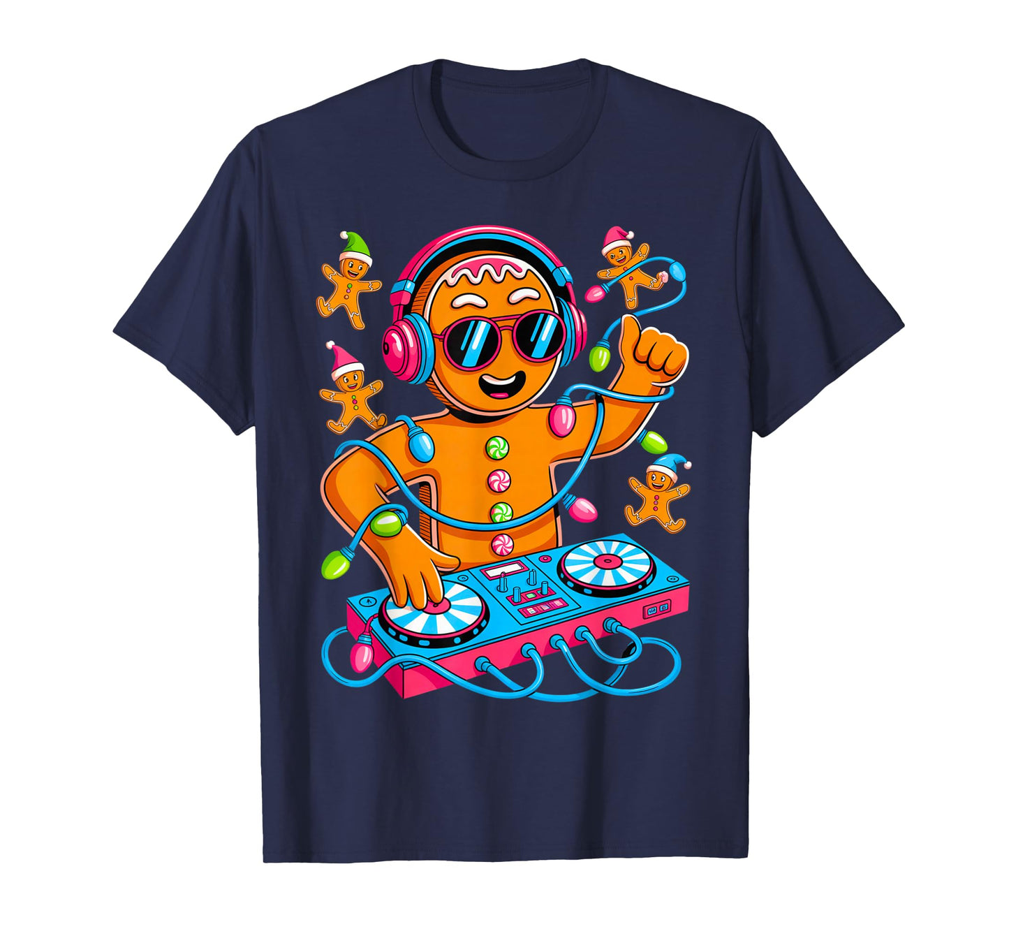Retro Christmas House Music Gingerbread DJ Techno Rave EDM T-Shirt