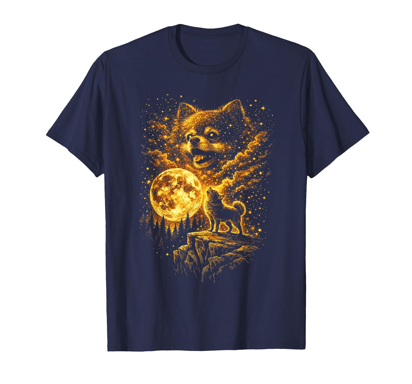 Pomeranian Howling to The Moon Vintage 90s Funny Dog Graphic T-Shirt