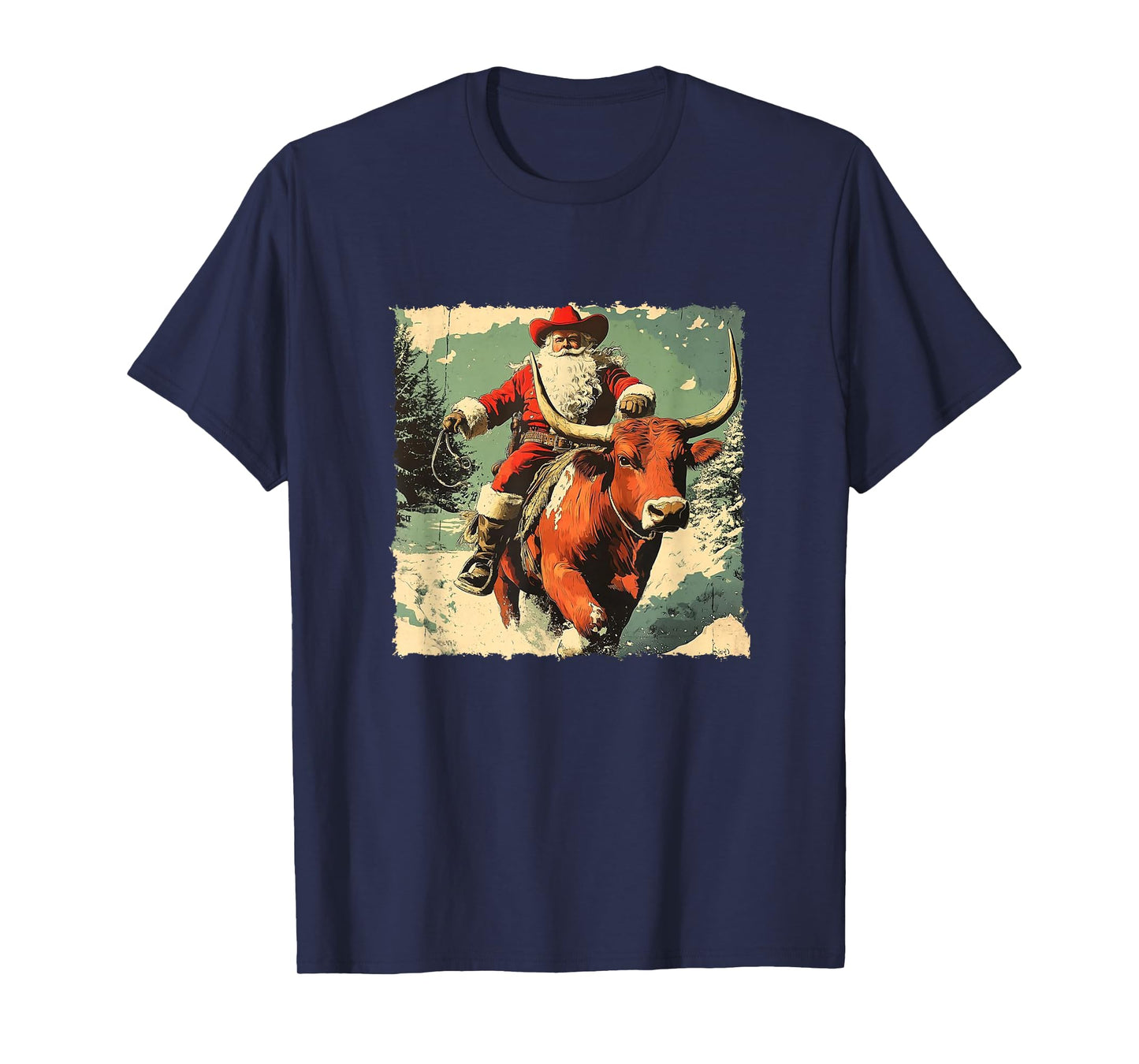 Cowboy Santa Riding a Longhorn – Vintage Western Christmas T-Shirt