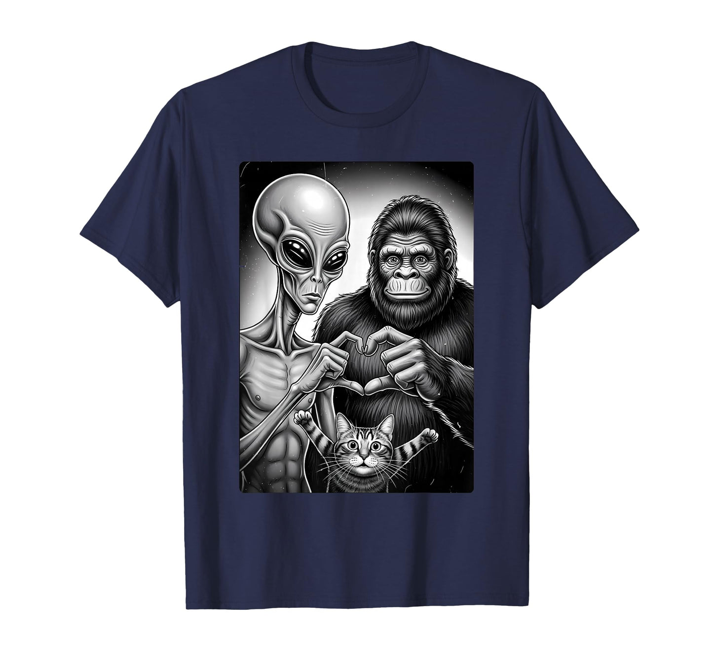 Bigfoot Alien Valentines Day UFO Love Encounter T-Shirt