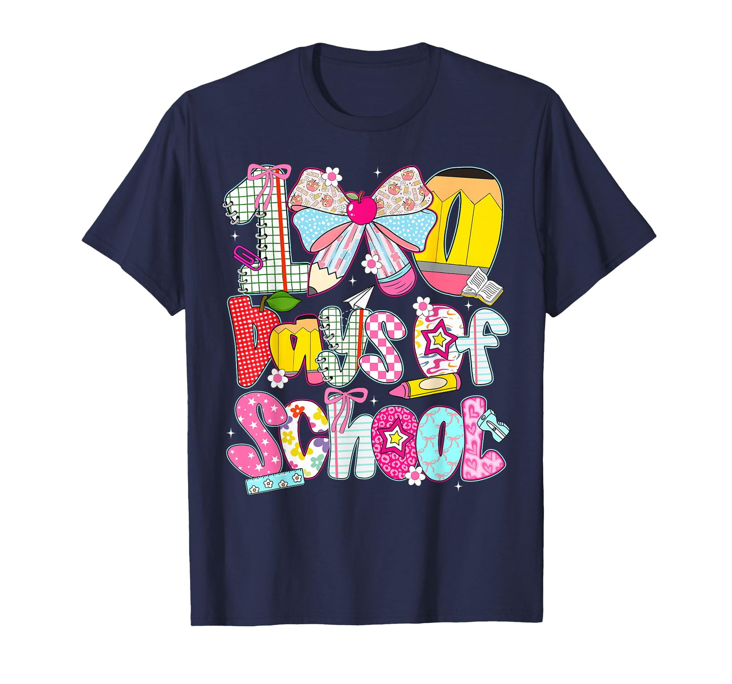 100 Days of School Cute Pencil Coquette Bow Girl Kid Teacher T-Shirt