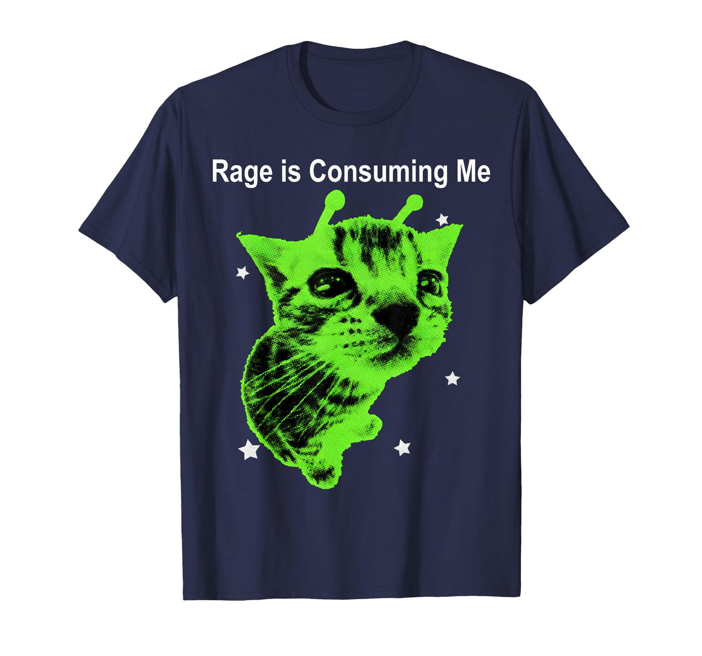 Rage is Consuming Me Alien Cat Silly Staring Cat Meme Funny T-Shirt