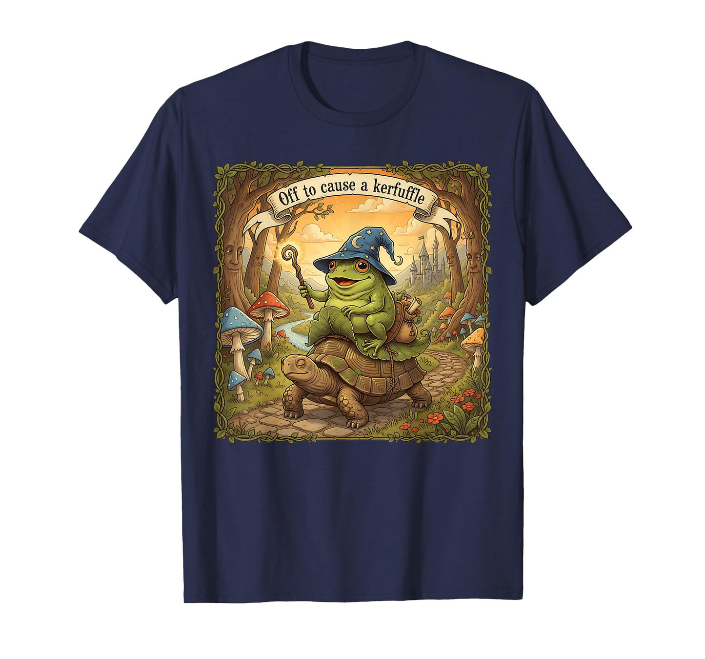 Off to Cause A Kerfuffle Funny Meme Whimsical Frog Wizard T-Shirt
