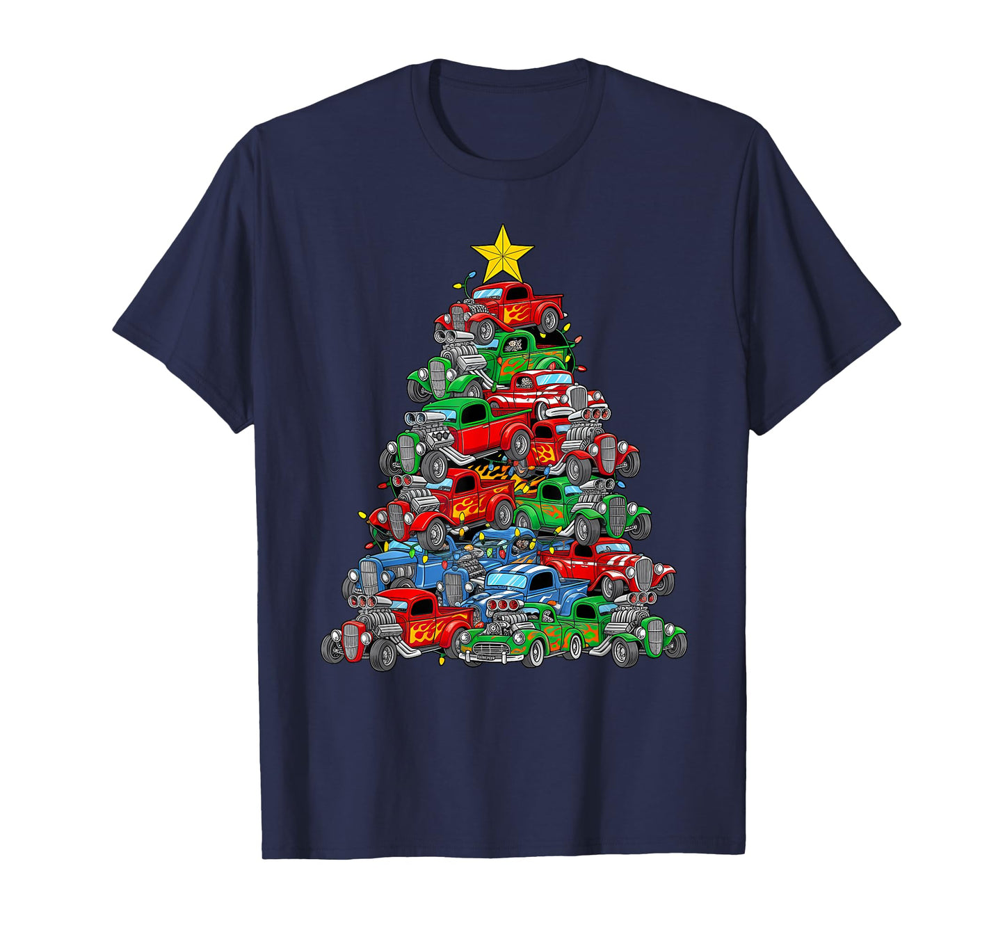 Hot Rod Christmas Tree Muscle Car Boys Men Xmas Classic Cars T-Shirt