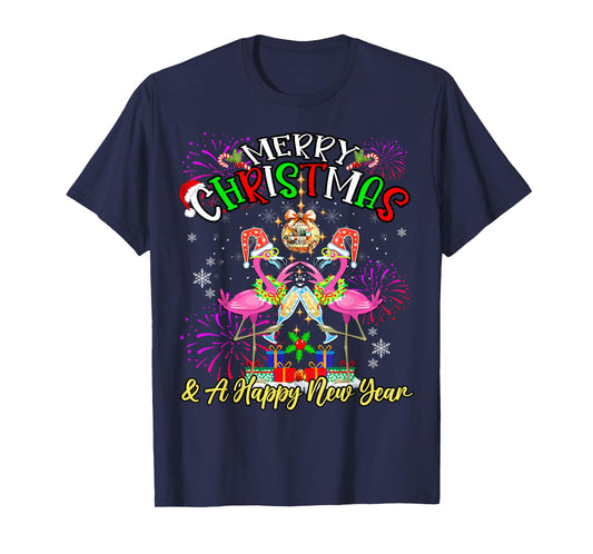 Merry Christmas & A Happy New Year Fireworks Flamingo Lover T-Shirt