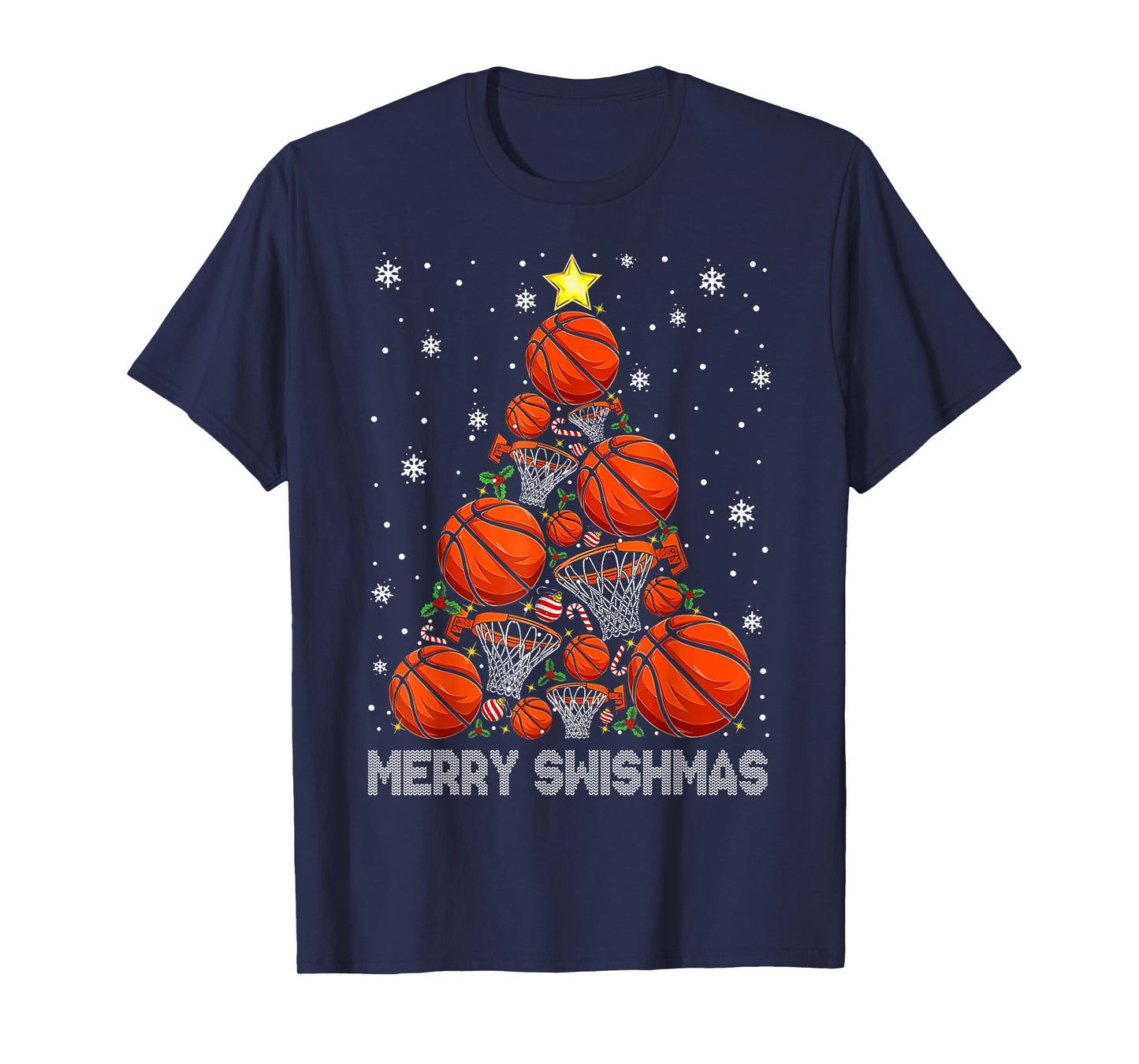 Merry Swishmas Basketball Christmas Tree Xmas Men Boys Kids T-Shirt