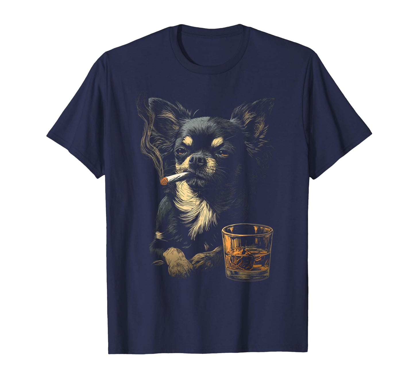 Chihuahua Smoking Cigarette Whisky Lover Funny Dog T-Shirt