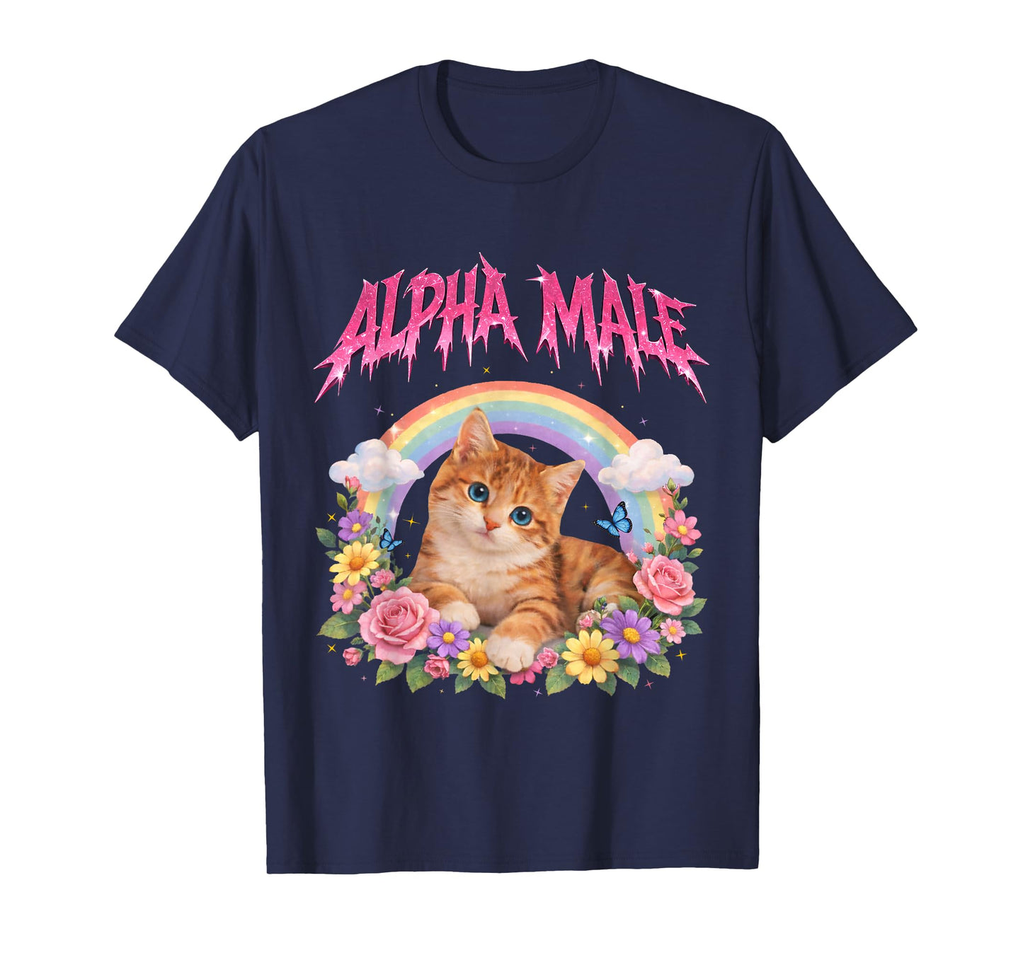 Alpha Male Funny Kitten Rainbow Floral T-Shirt
