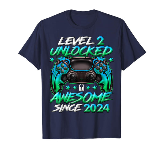 Level 2 Unlocked 2 Year Old Gifts for Boys 2nd Birthday Boy T-Shirt