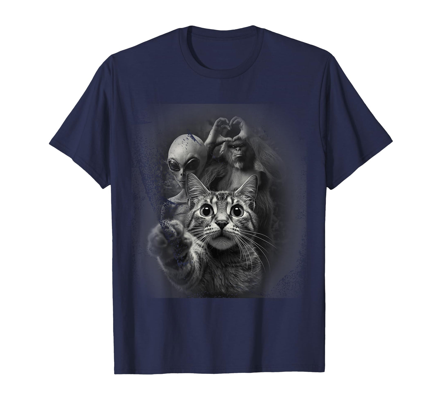 Surprised Cat Selfie Alien and Gorilla Big-Foot Sasquatch T-Shirt